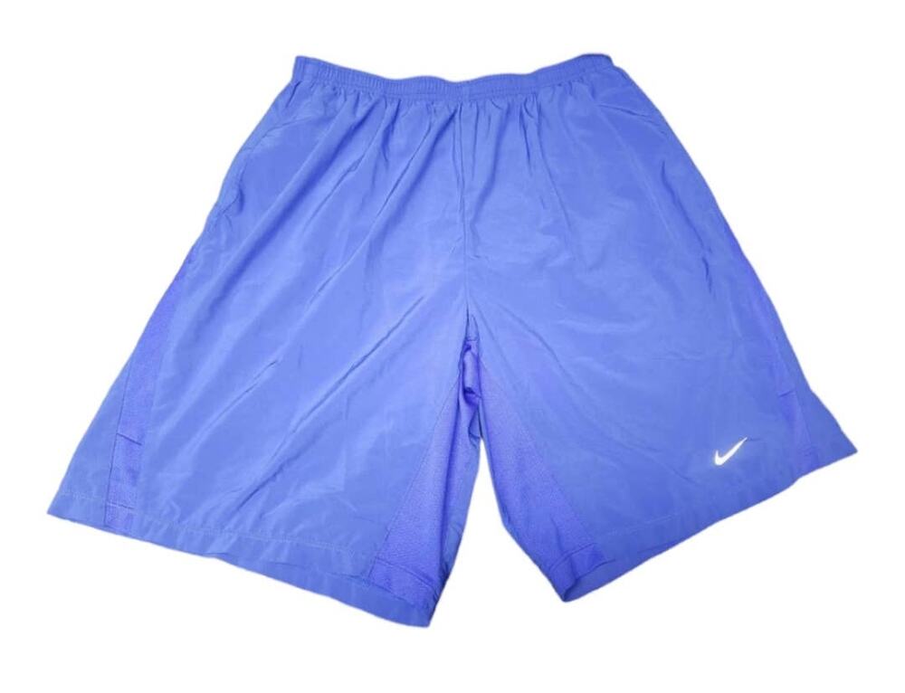 Nike Blue Dri Fit Elastic Tie Knee Long Workout Shorts Hidden Pocket in Side